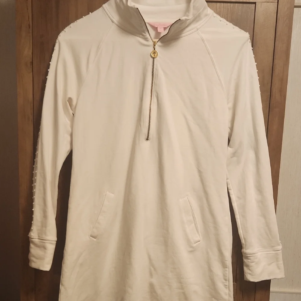 Lilly Pulitzer White Skipper Popover Dress with Embroidery On Long Sleeve - Picture 5 of 6